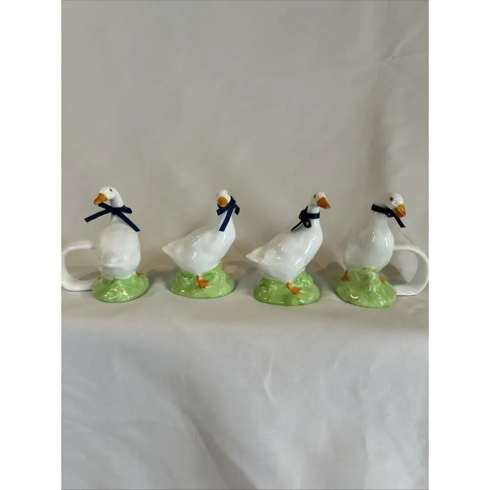 Vintage Ceramic Geese Blue Ribbon Napkin Holder Country Kitchen Decor